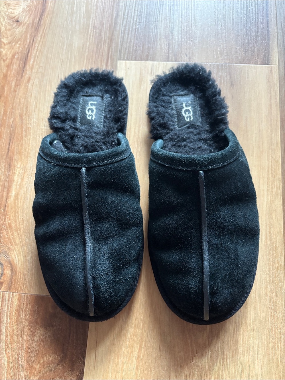 UGG Black Suede Shearling Mule Slippers